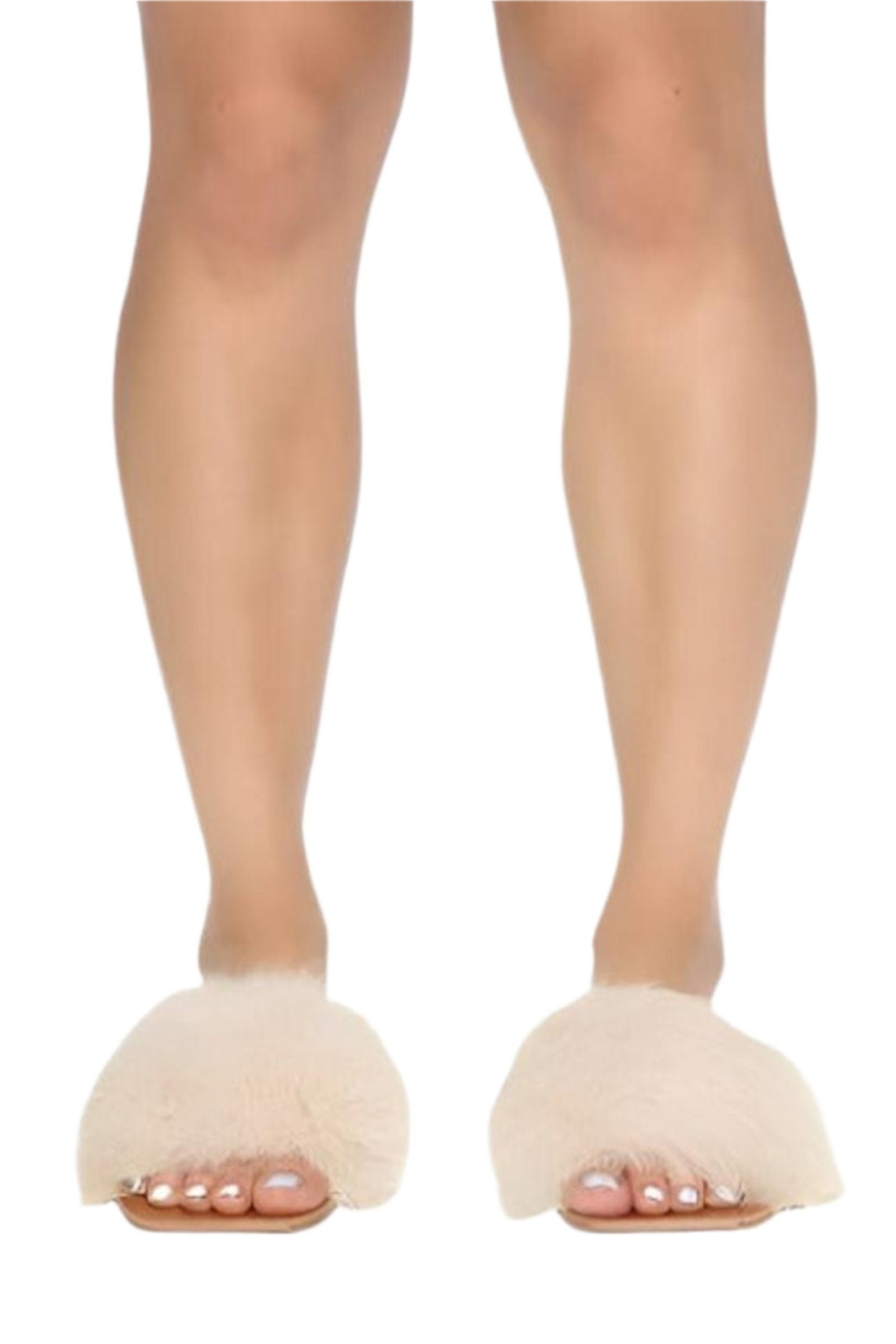 Nude Square Toe Slide Sandals