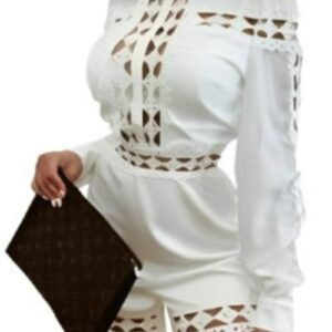 WHITE LACE TRIM HIGH NECK PLAYSUIT