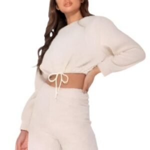 BEIGE TEDDY BORG CROPPED TOP & JOGGER LOUNGE SET