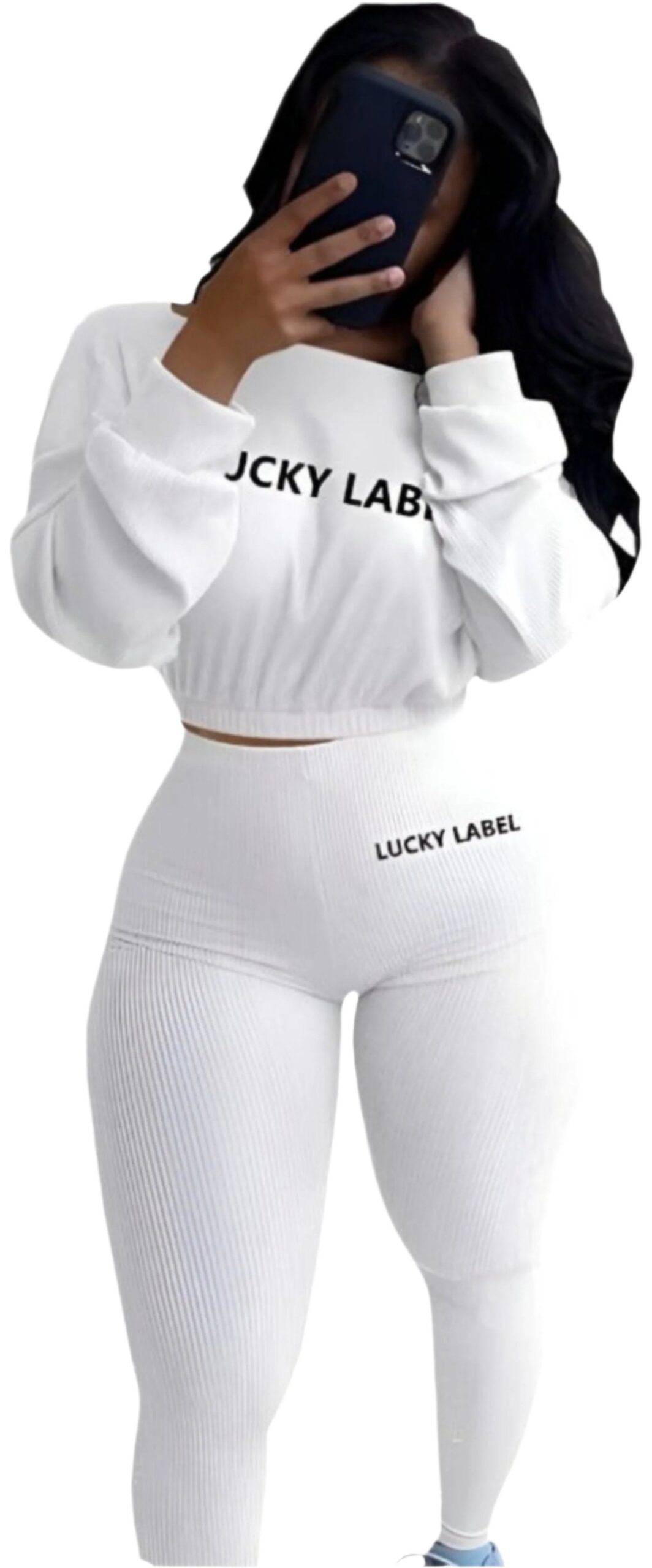 Long Sleeve Ribbed Crop Top + Skinny Long Pants Tracksuit Jogger Set