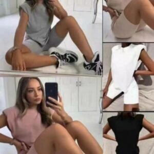 Oversized Padded V Neck Short Sleeve T-shirt & Bike Shorts Set