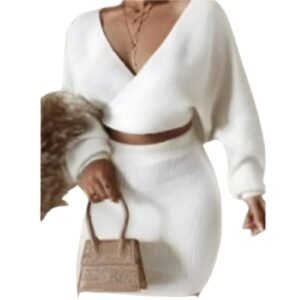 LONG SLEEVE SWEATER TWO PIECE MINI SKIRT