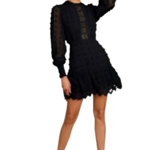 Love Black Embroidered Lace Long Sleeve Dress
