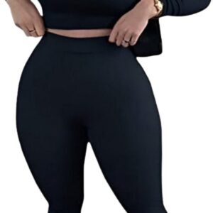 2 Piece Outfits Sexy Bodycon Long Sleeve Crop Top with Long Pants T...