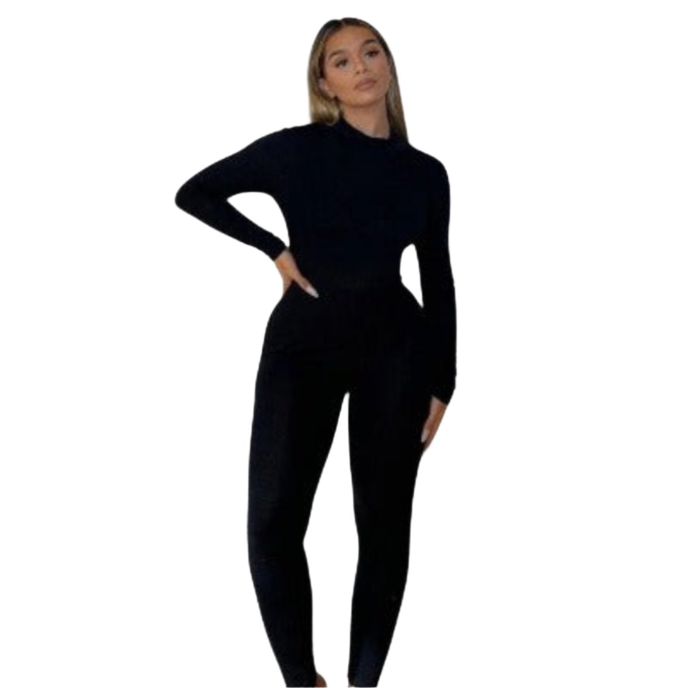 Black High Neck Long Sleeve Jumpsuit - Image 2