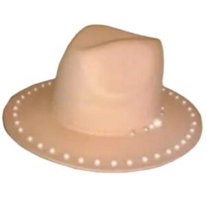 BEIGE BRIM WOOL RANGER HAT WITH PEARLS