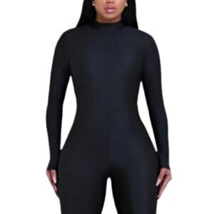 Black High Neck Long Sleeve Jumpsuit