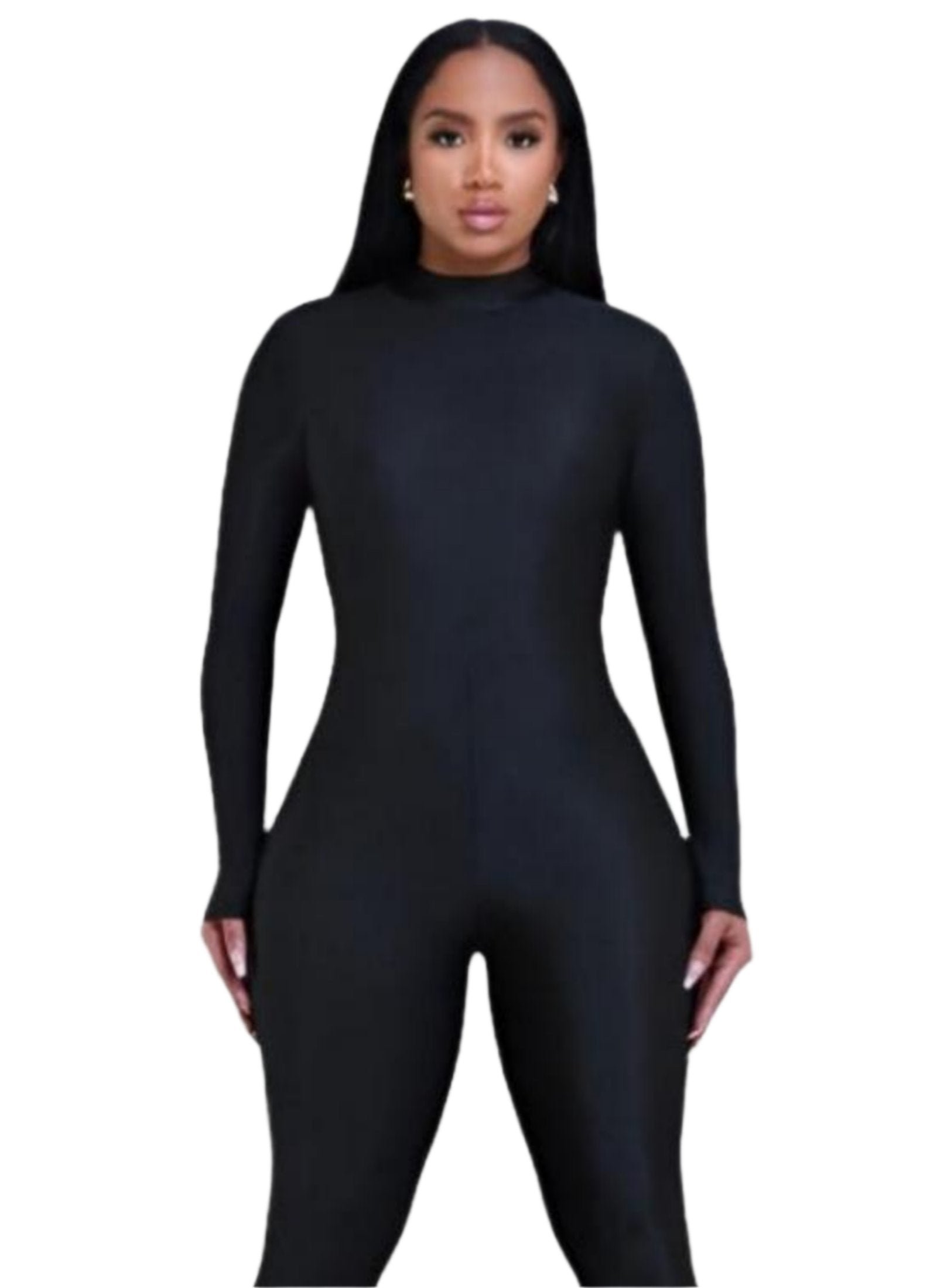 Black High Neck Long Sleeve Jumpsuit