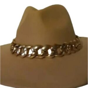 Brown Wide Brim Wool Ranger Hat With Gold Chain