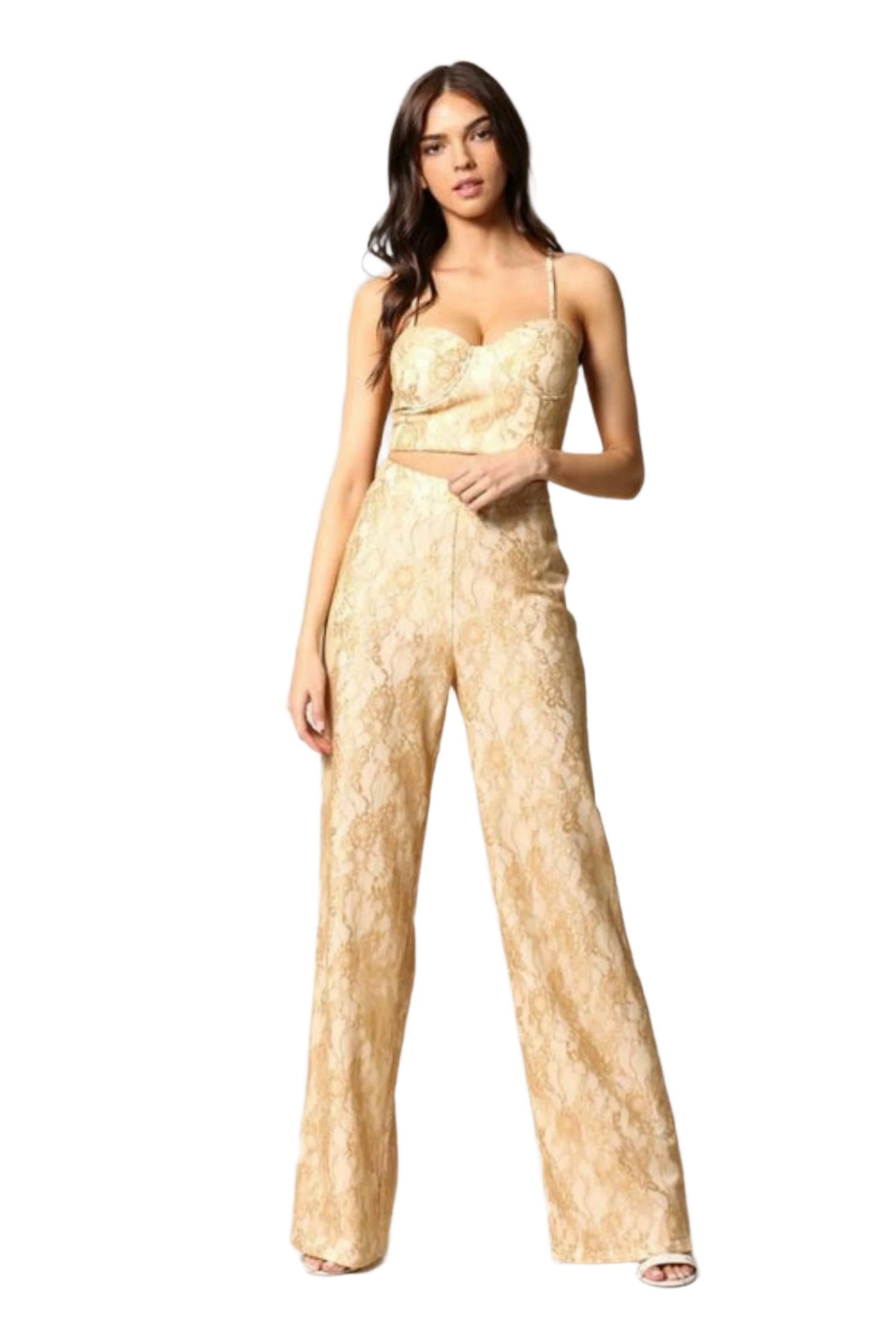 Caeli - A two-piece gold lace set featuring built-in underwire and bra - Image 3