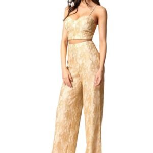 Caeli - A two-piece gold lace set featuring built-in underwire and bra