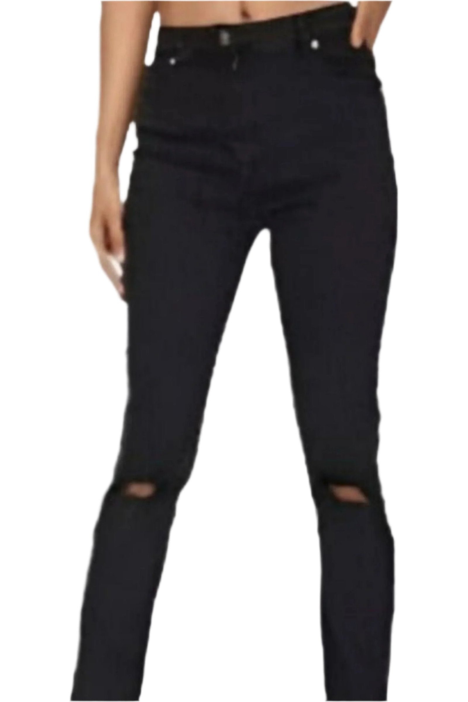 Charcoal Distressed Knee Rip Straight Leg Jeans