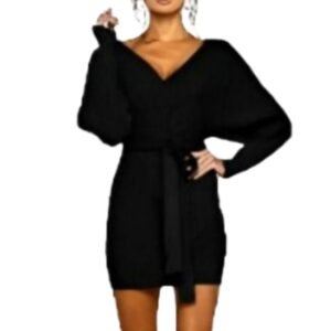 Gianni Bini Alston Black Silver Long Sleeve Dress Sweater Mini Dress