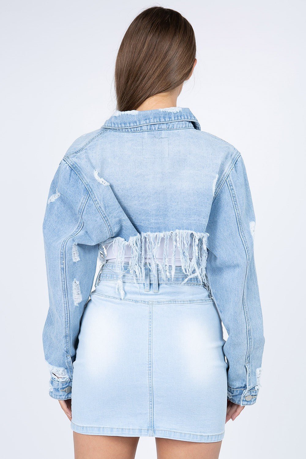 American Bazi Distressed Denim Jacket with Frayed Hem - Image 2