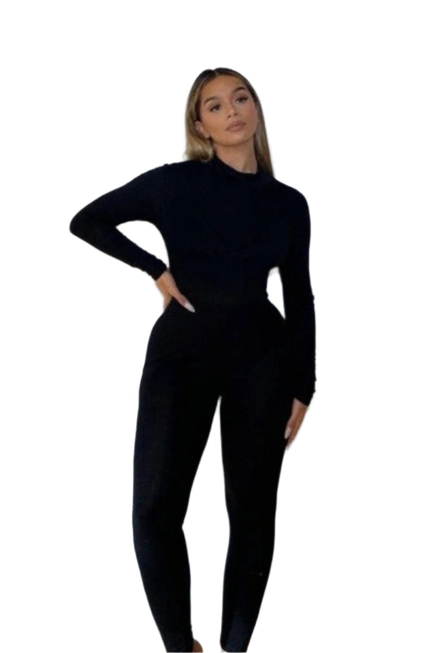 Black High Neck Long Sleeve Jumpsuit - Image 3