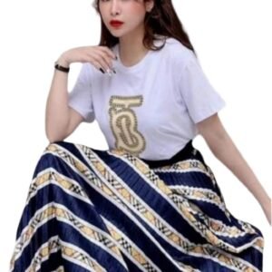 Chic Two Pieces T-Shirt & Long Pleated Skirt Set