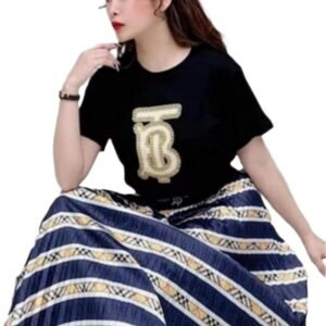 Chic Women's Two Pieces T-shirt & Long Pleated Skirt Sets