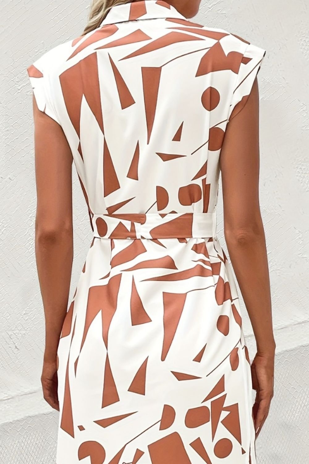 Printed Cap Sleeve Tie Waist Dress - Image 3