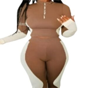 Fashion Two Pieces Activewear with Long Sleeve Crop Top with High Waist Leggings