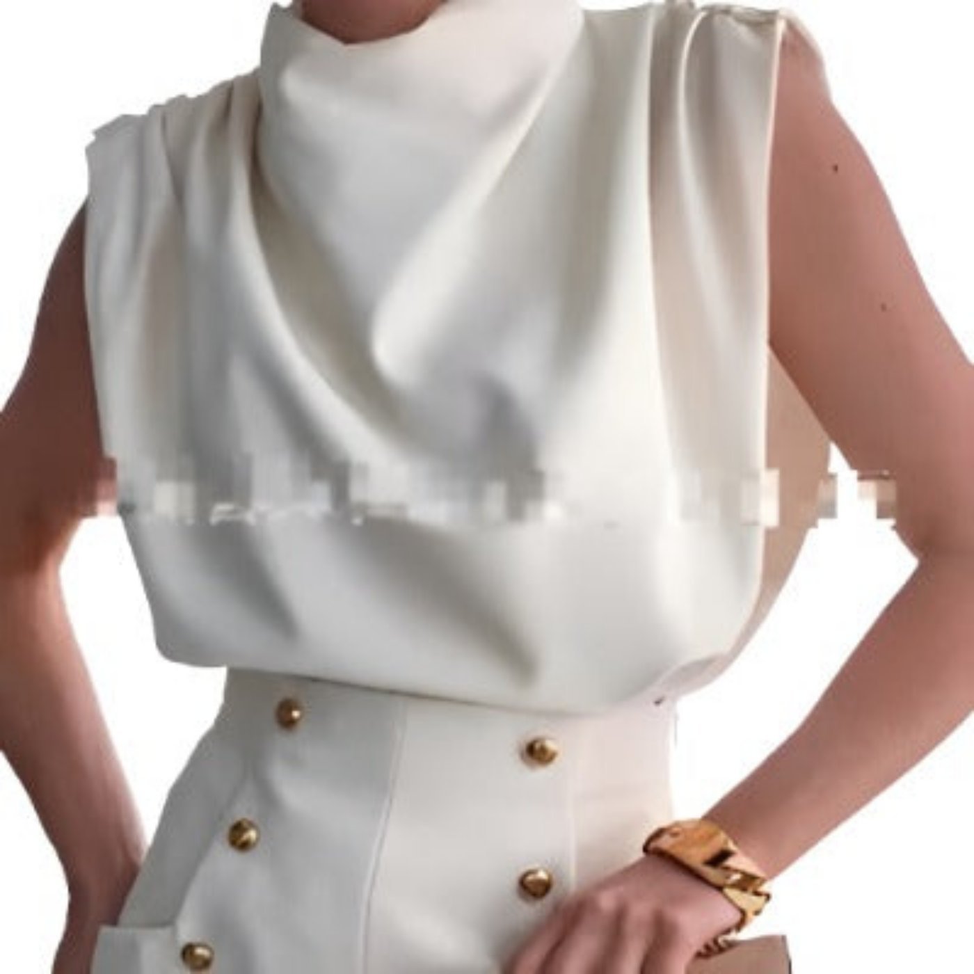 Loosen High Neck Plain Short Sleeve Top - Image 2