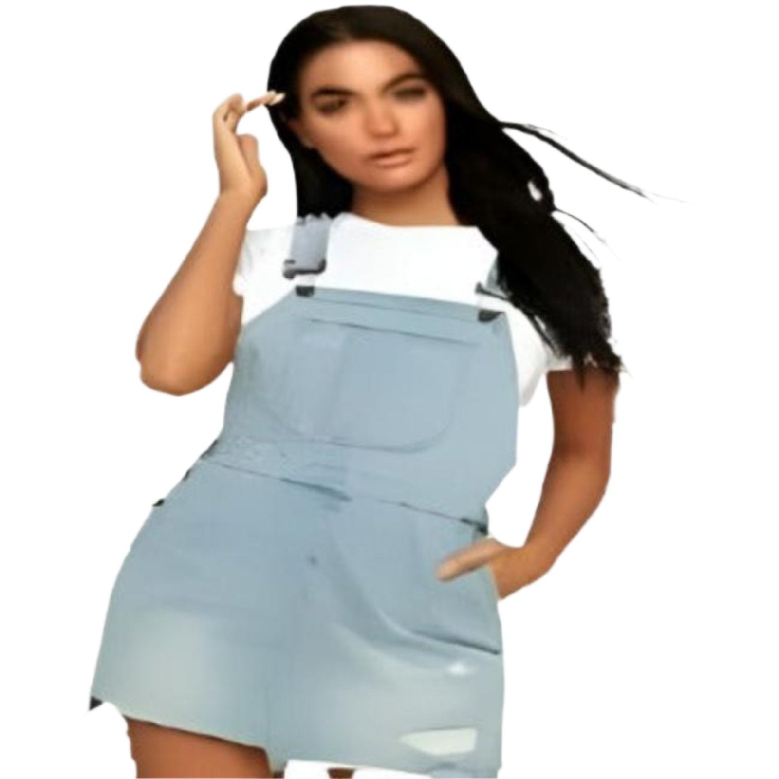 Light Blue Distressed Hem Pinafore Denim Dress
