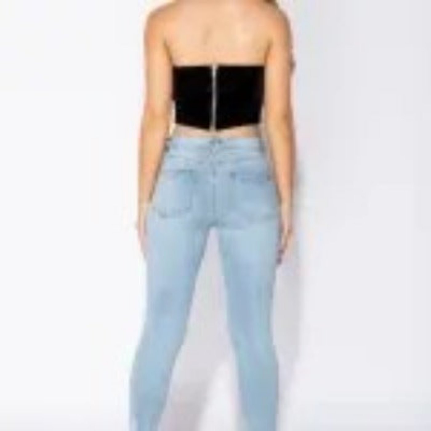 Light Blue Extreme Distressed Hem Skinny Jeans - Image 2