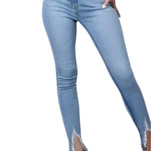 Light Blue Extreme Distressed Hem Skinny Jeans
