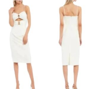 Gianni Bini White Midi Dress Abby Sweetheart Neck Slit Cut Out Midi Dress