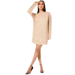 Preston & York Rosa Jewel Neck Long Blouson Sleeve Sequin Dress
