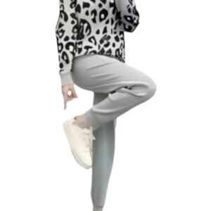 Casual Knitted Long-sleeved Pants Printed Beaded Pullover + Double Pocket Lace Pants
