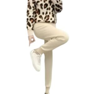 Two-piece Casual Knitted Long-sleeved Pants Printed Beaded Pullover + Double Pocket Lace Pants