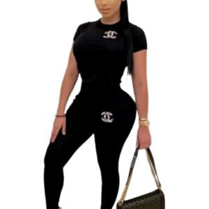 Set Sexy Outfits Short Sleeve & Long Pants Pullover Tracksuit With Side Pockets