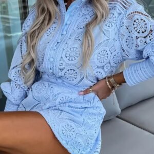 Button Detail Lace Lantern Sleeve Top and Shorts Set