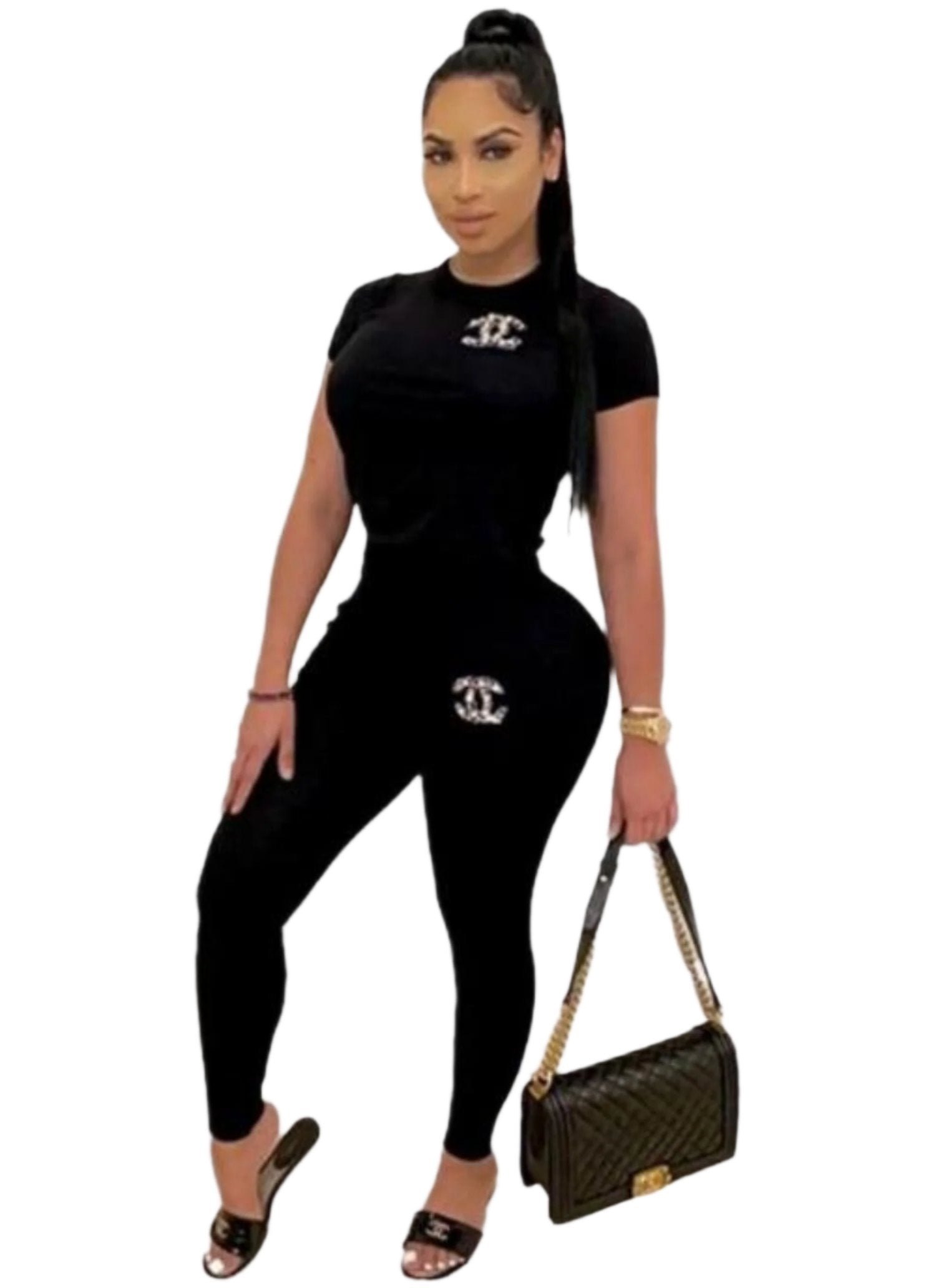 Set Sexy Outfits Short Sleeve & Long Pants Pullover Tracksuit With Side Pockets